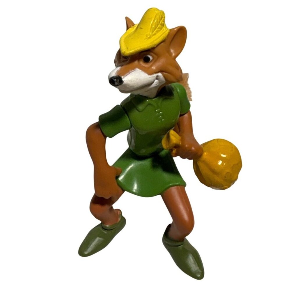 Vintage Disney Robin Hood Fox Figurine With Green Outfit & Yellow Hat